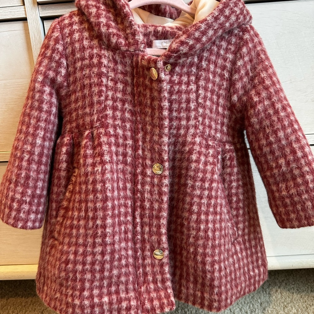 Chloe Girls Pink Houndstooth Coat with Hood Size 18 Months